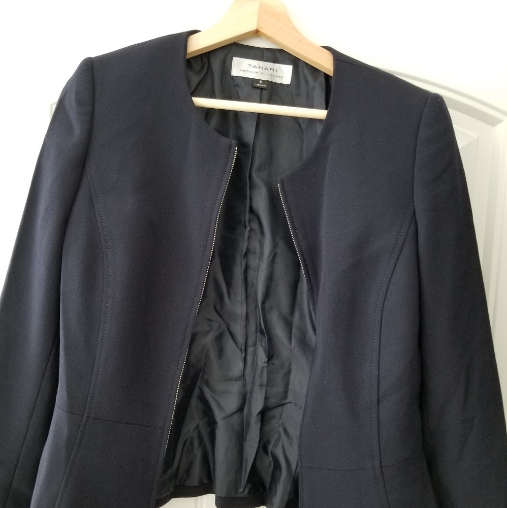 Tahari Dark Blue Peplum Jacket